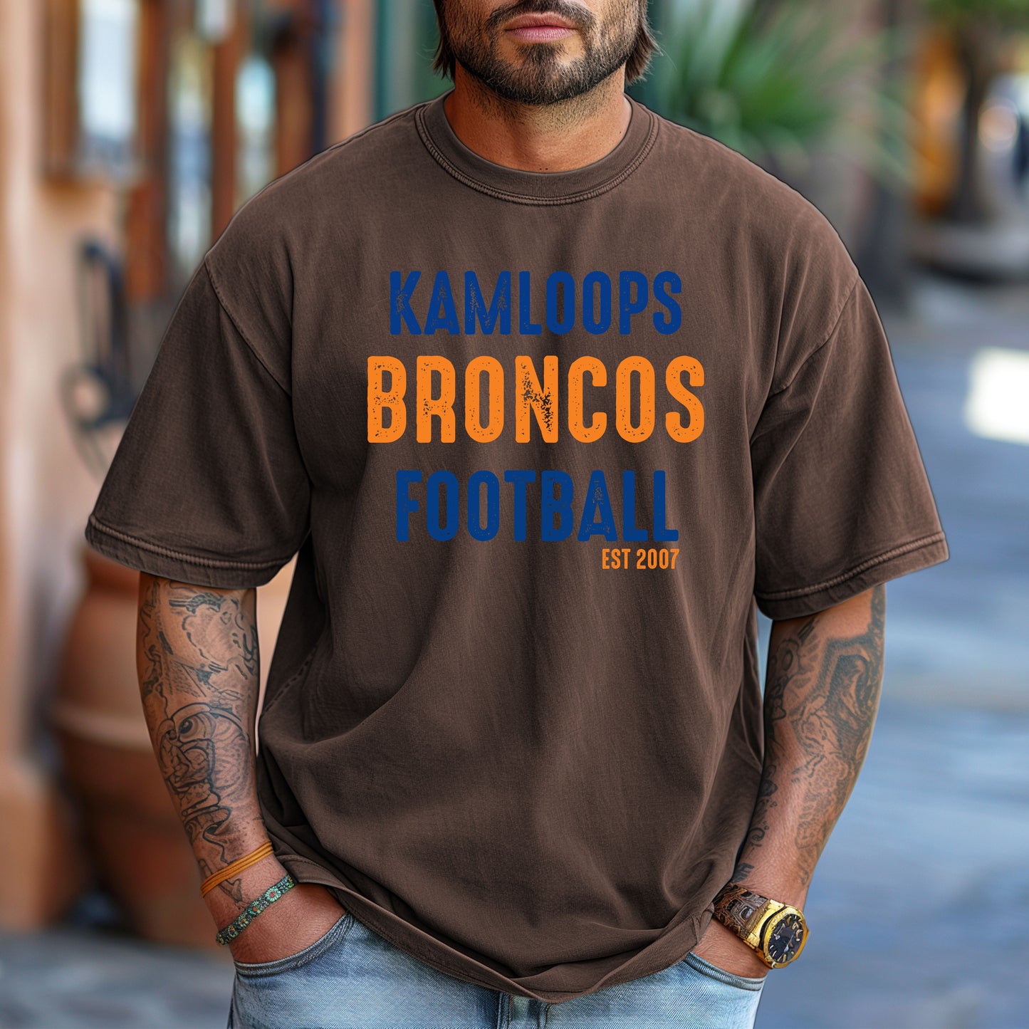 Kamloops Broncos Football est 2007 Sun Washed Collection π 100% Pigment Dyed Cotton Tees