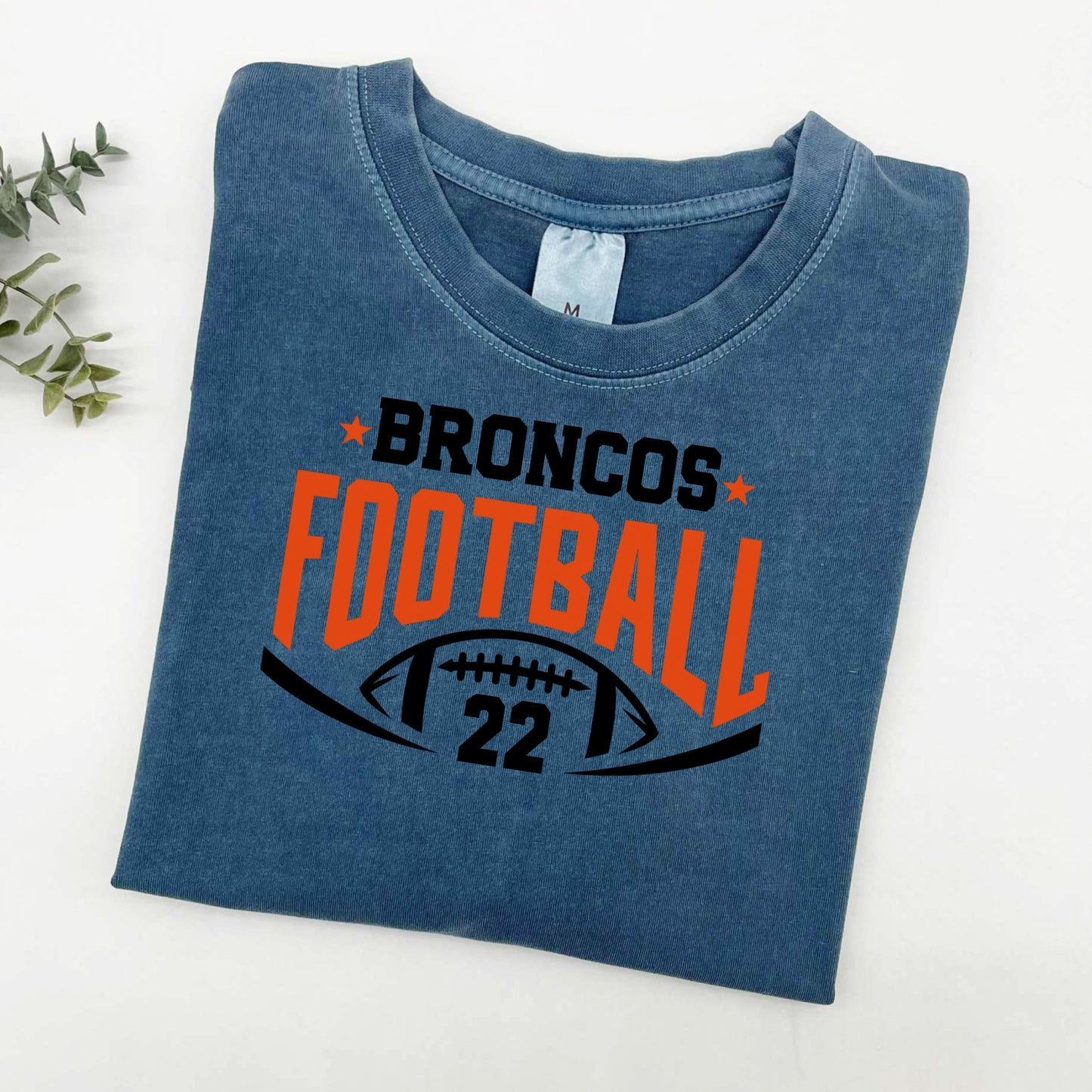 Broncos Football with Number Sun Washed Collection π 100% Pigment Dyed Cotton Tees