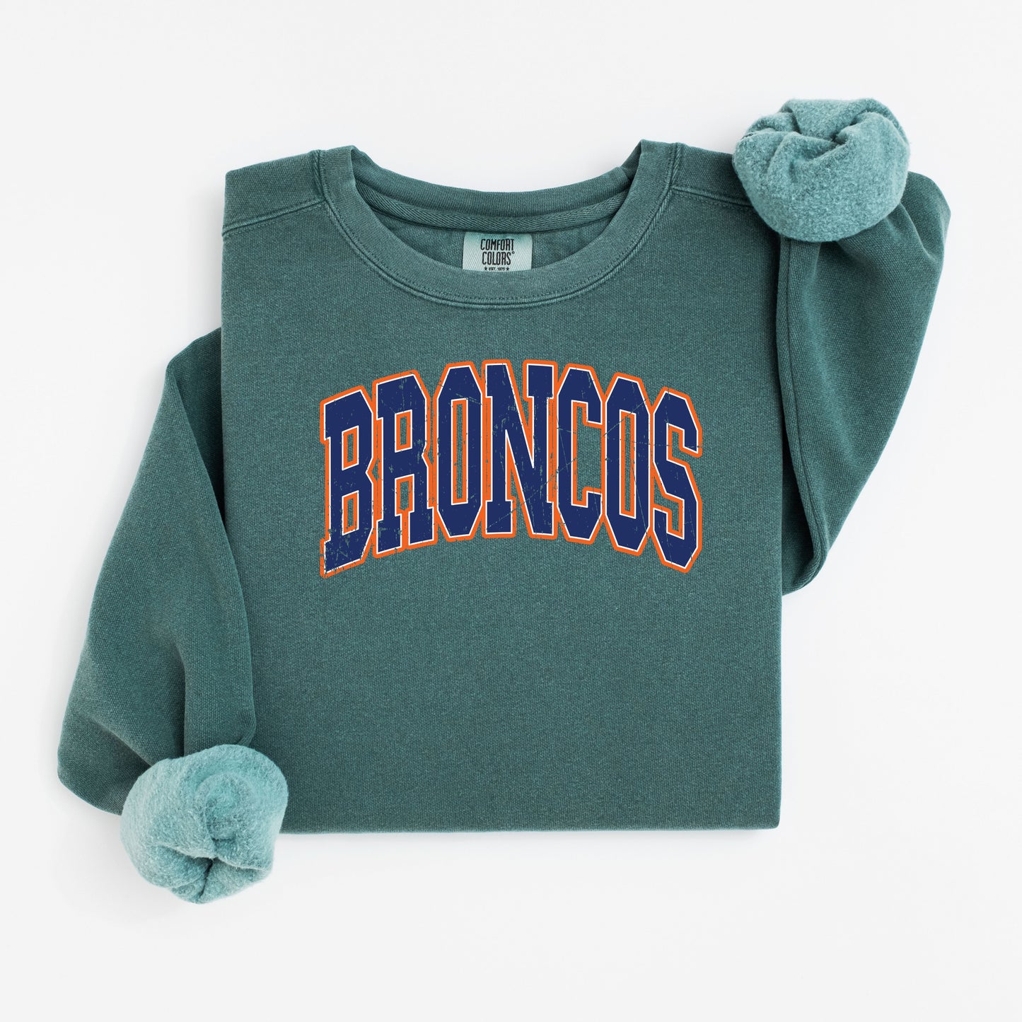 Broncos College Font Vintage Wash Hoodie or Crew