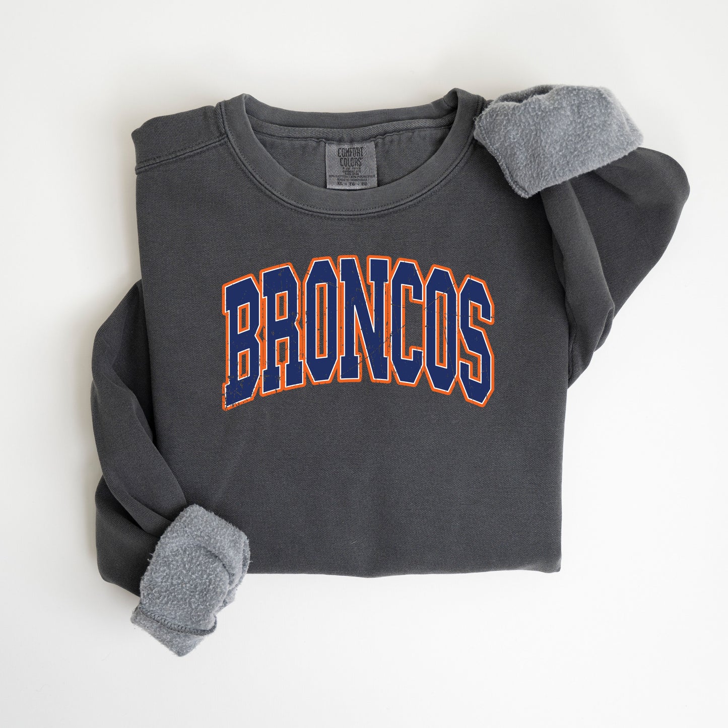 Broncos College Font Vintage Wash Hoodie or Crew