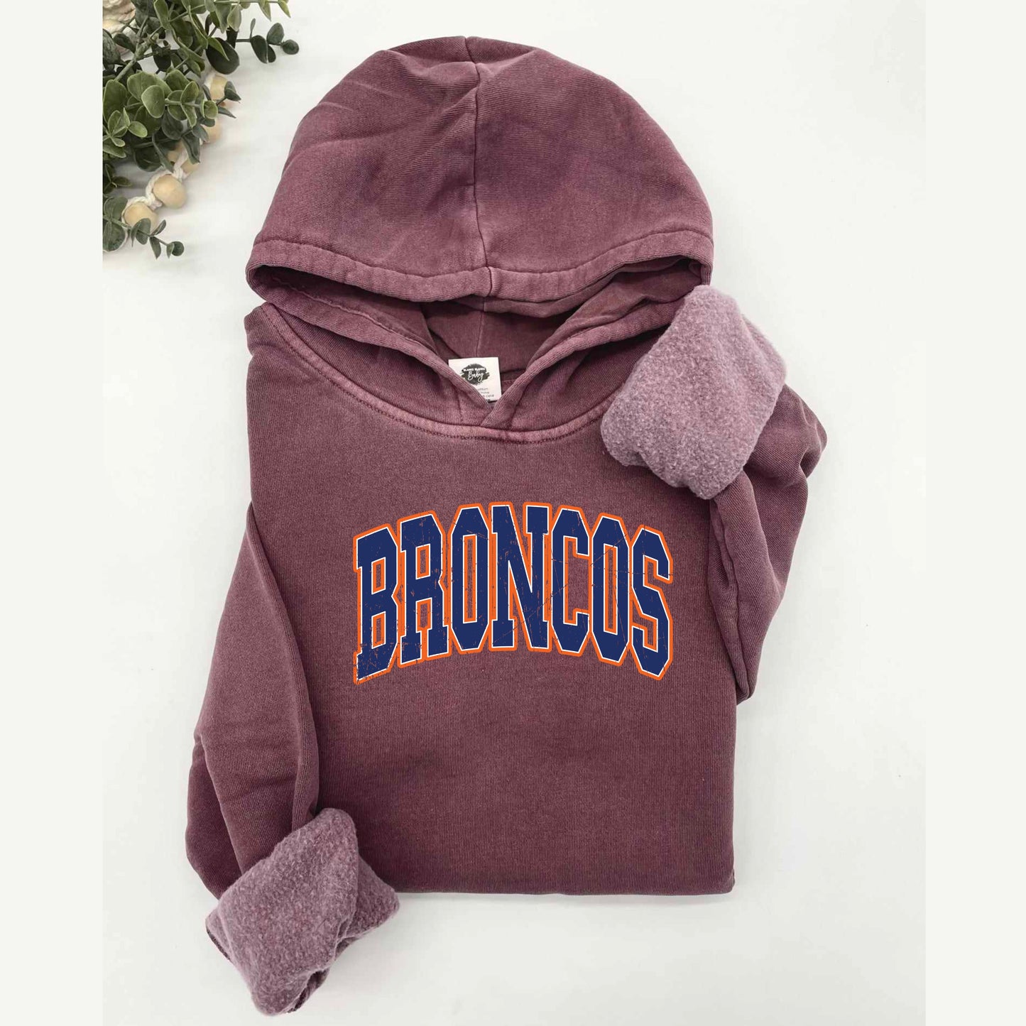 Broncos College Font Vintage Wash Hoodie or Crew
