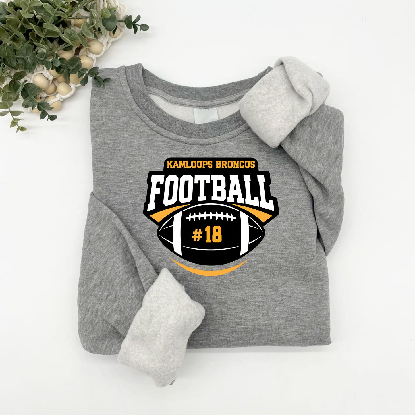 Broncos with Number Plush Hoodie or Crew