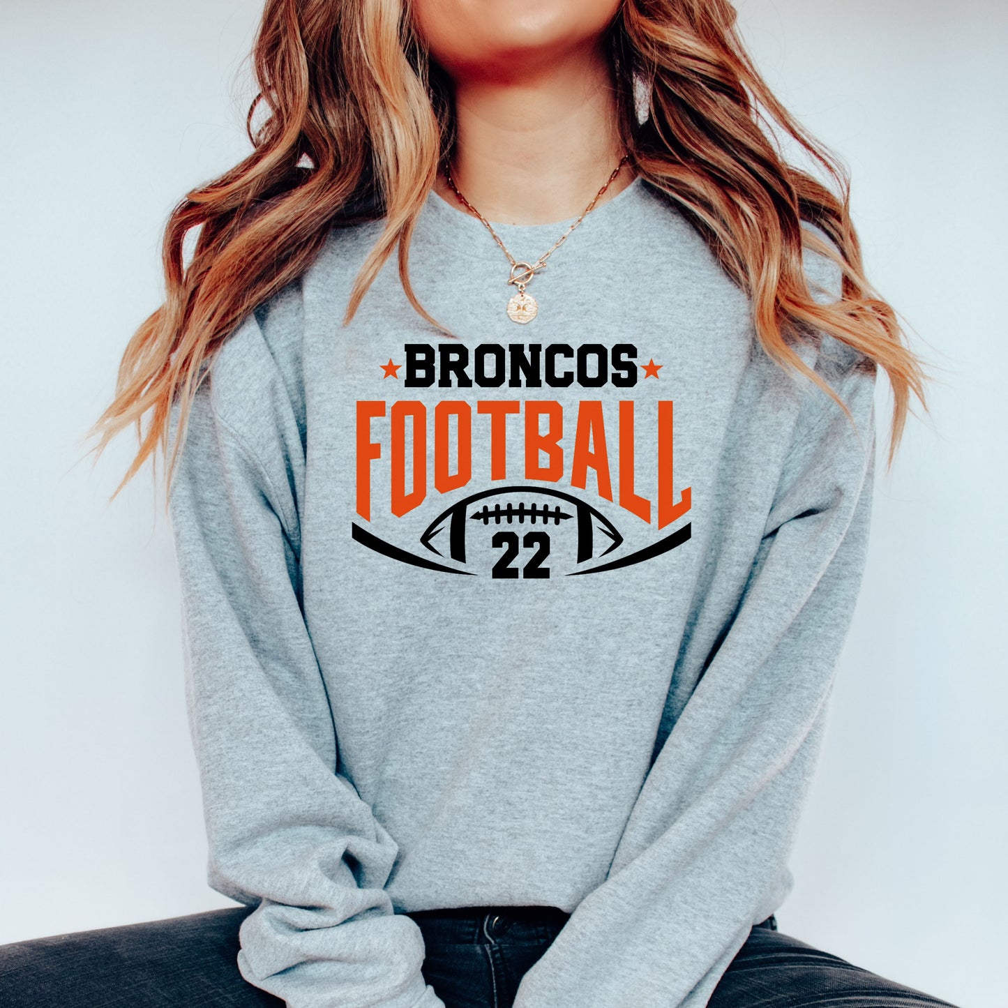 Broncos Football with Number Plush Hoodie or Crew