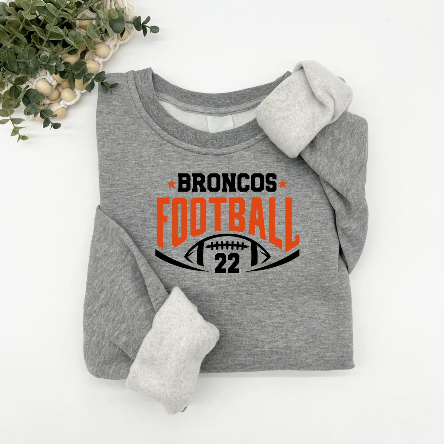 Broncos Football with Number Plush Hoodie or Crew