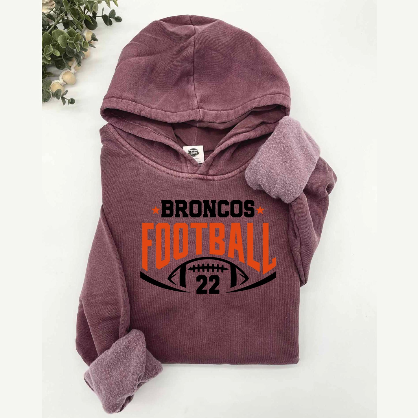 Broncos Football with Number Vintage Wash Hoodie or Crew