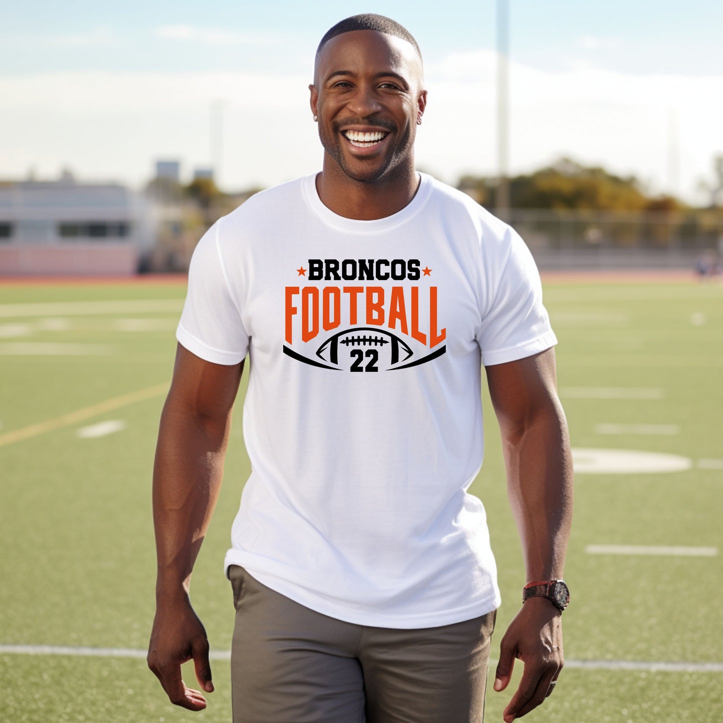 Broncos Football with Number Tri Blend Adult Tee