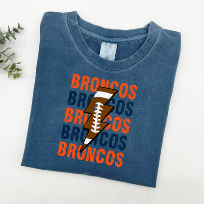 Broncos Repeat Football Lightning Sun Washed Collection 🌞 100% Pigment Dyed Cotton Tees