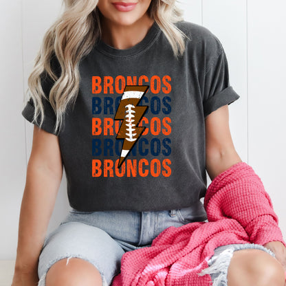 Broncos Repeat Football Lightning Sun Washed Collection 🌞 100% Pigment Dyed Cotton Tees
