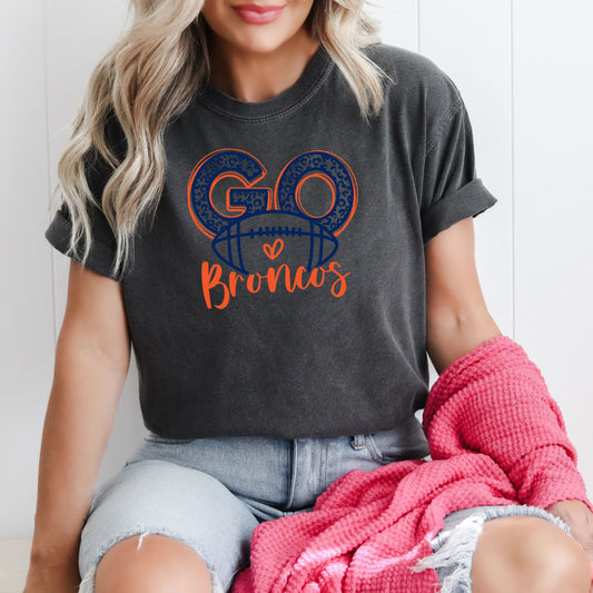 Go Broncos Heart Sun Washed Collection 🌞 100% Pigment Dyed Cotton Tees