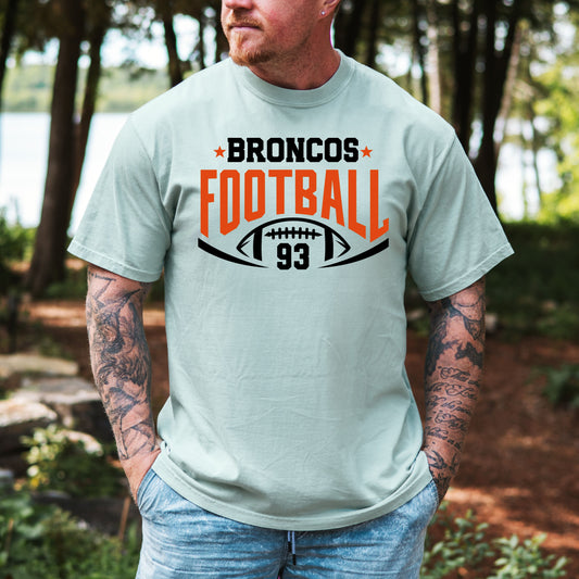 Broncos Football with Number Sun Washed Collection 🌞 100% Pigment Dyed Cotton Tees