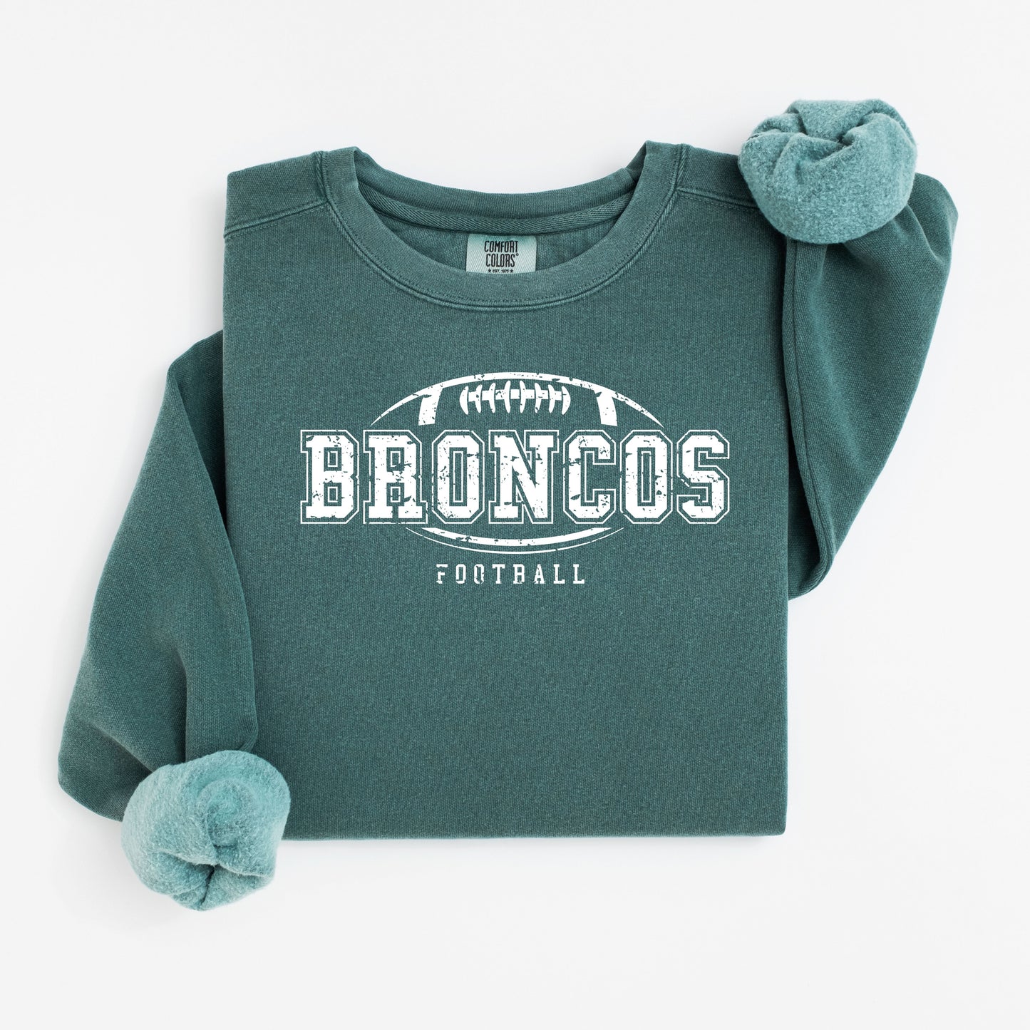 Distressed Broncos Logo Vintage Wash Hoodie or Crew