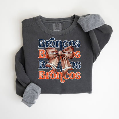 Broncos Bow Vintage Wash Hoodie or Crew