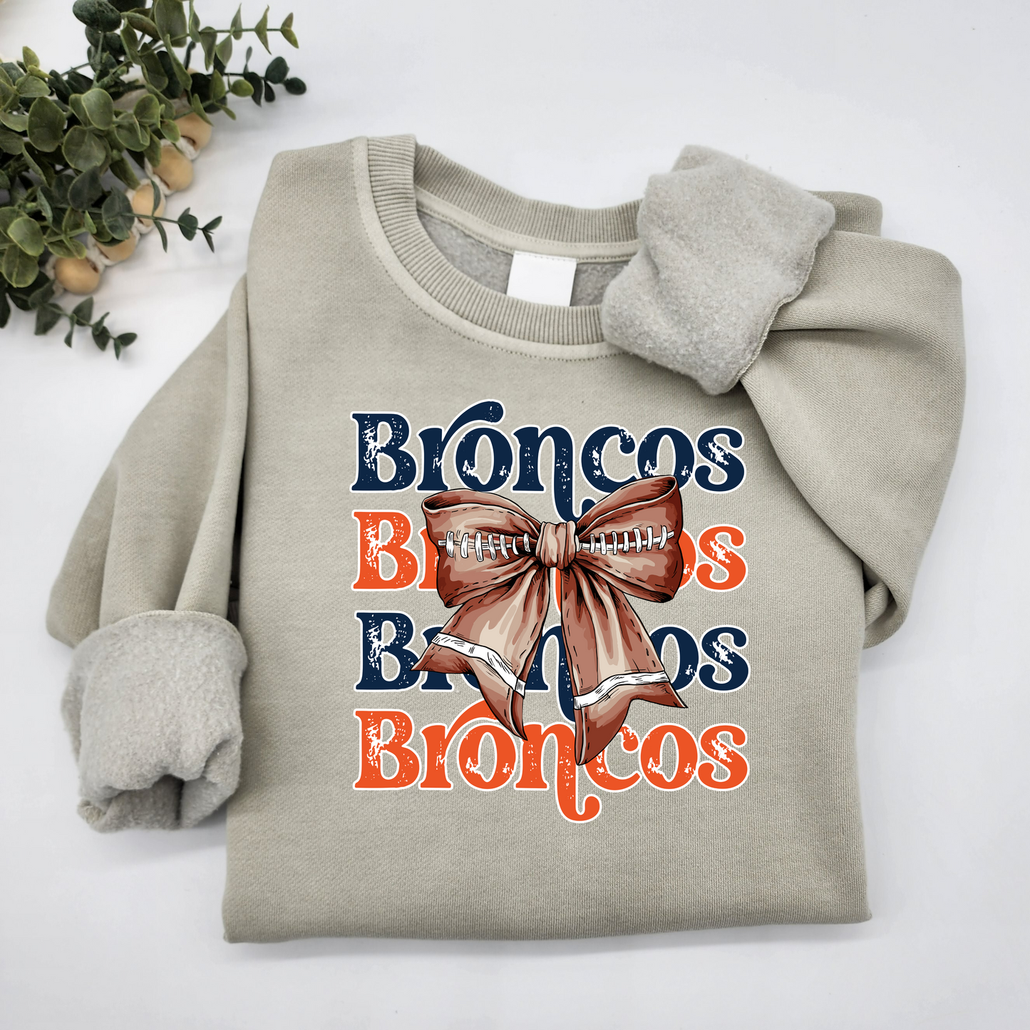 Broncos Bow Vintage Wash Hoodie or Crew