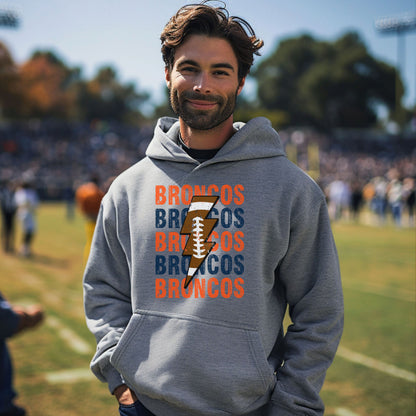 Broncos Repeat Football Lightning Vintage Wash Hoodie or Crew