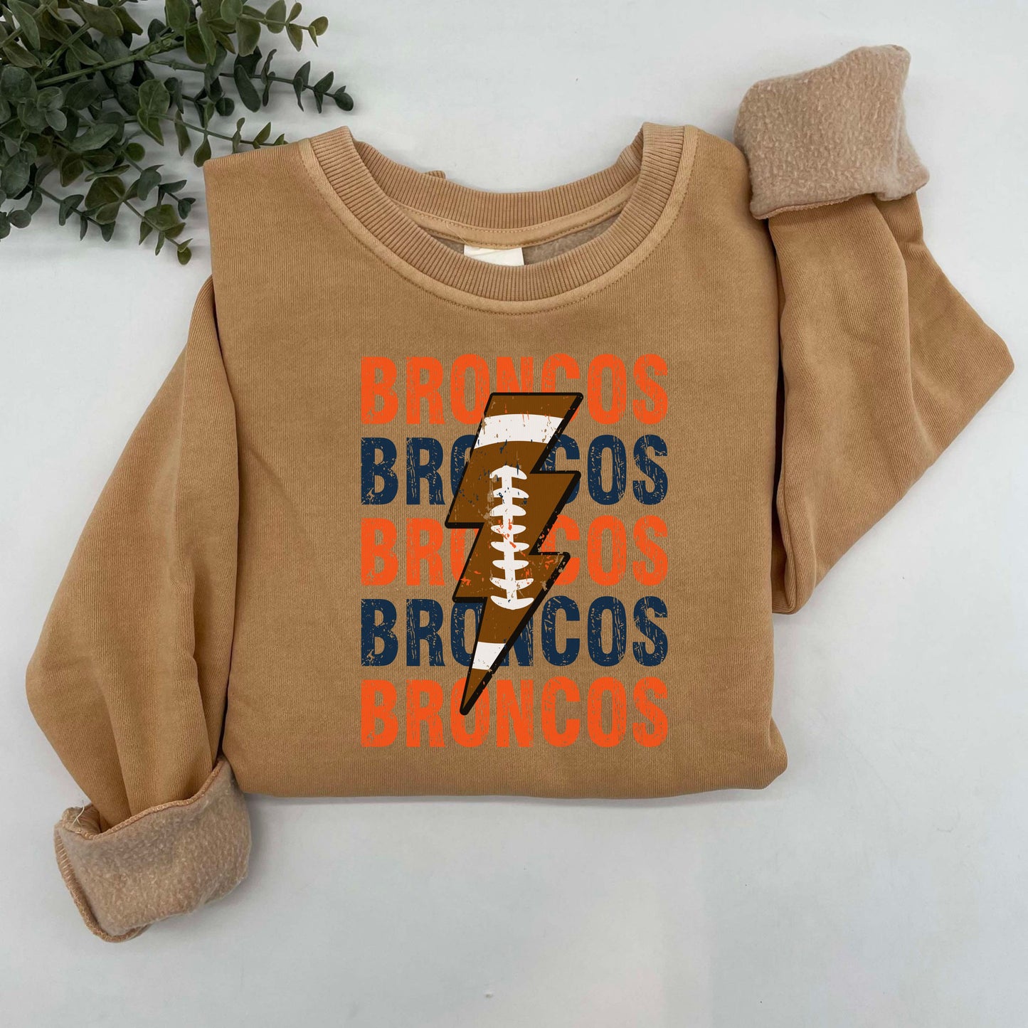 Broncos Repeat Football Lightning Vintage Wash Hoodie or Crew