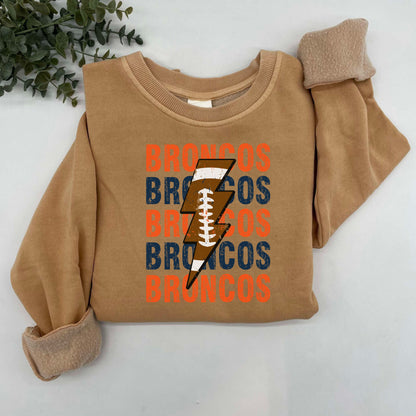 Broncos Repeat Football Lightning Vintage Wash Hoodie or Crew