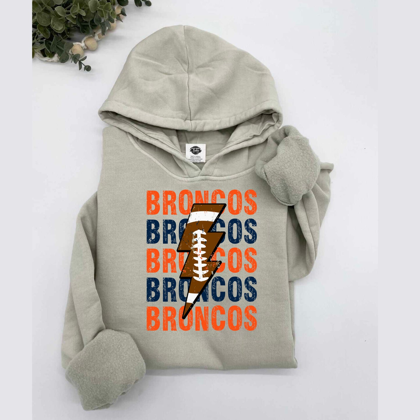 Broncos Repeat Football Lightning Vintage Wash Hoodie or Crew