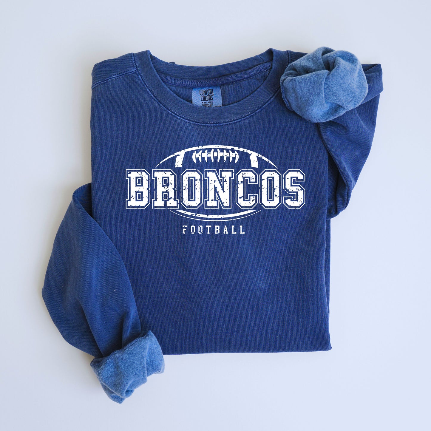 Distressed Broncos Logo Vintage Wash Hoodie or Crew