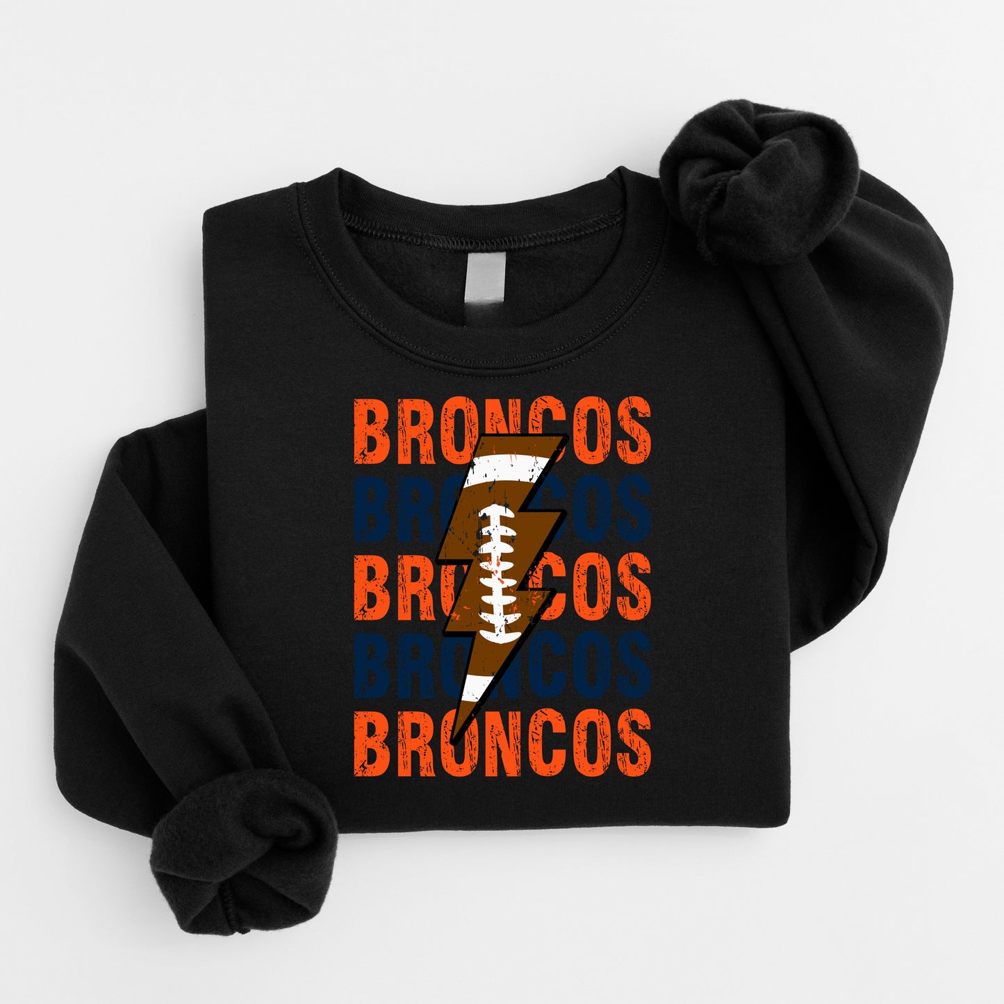 Broncos Repeat Football Lightning Plush Hoodie or Crew