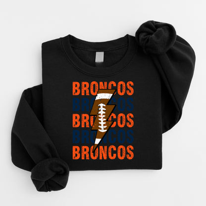 Broncos Repeat Football Lightning Plush Hoodie or Crew