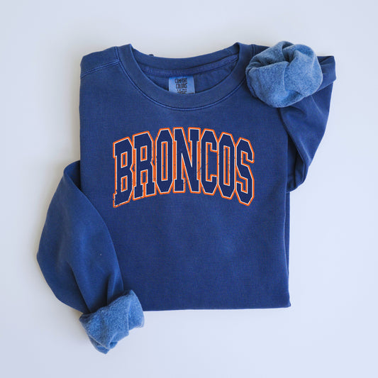 Broncos College Font Vintage Wash Hoodie or Crew