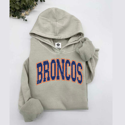 Broncos College Font Vintage Wash Hoodie or Crew