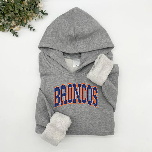Broncos College Font Plush Hoodie or Crew