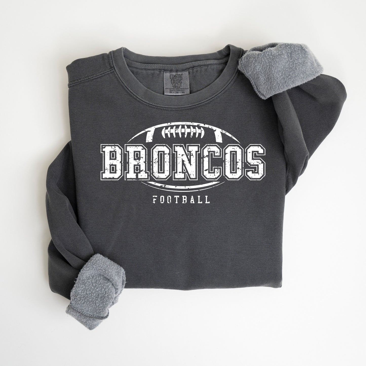 Distressed Broncos Logo Vintage Wash Hoodie or Crew