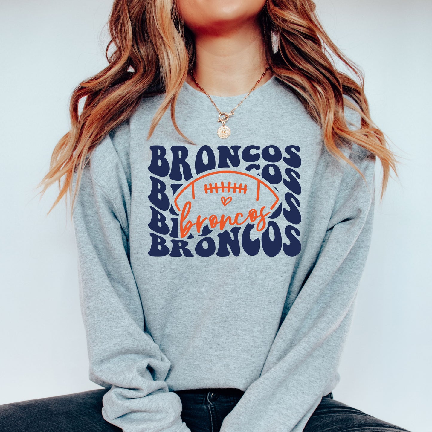 Broncos Groovy Repeat Font Plush Hoodie or Crew