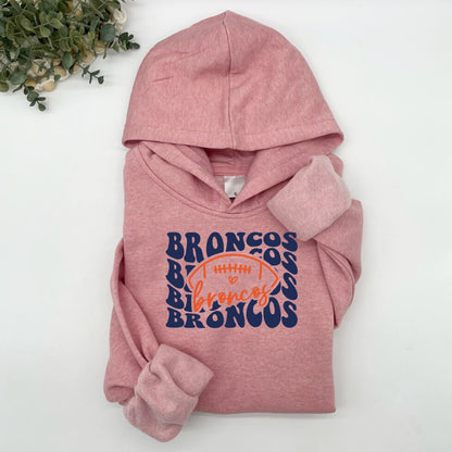 Broncos Groovy Repeat Font Plush Hoodie or Crew