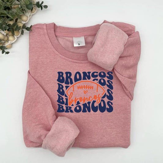 Broncos Groovy Repeat Font Plush Hoodie or Crew