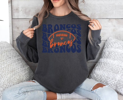 Broncos Groovy Repeat Vintage Wash Hoodie or Crew