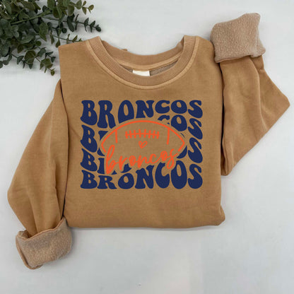 Broncos Groovy Repeat Vintage Wash Hoodie or Crew