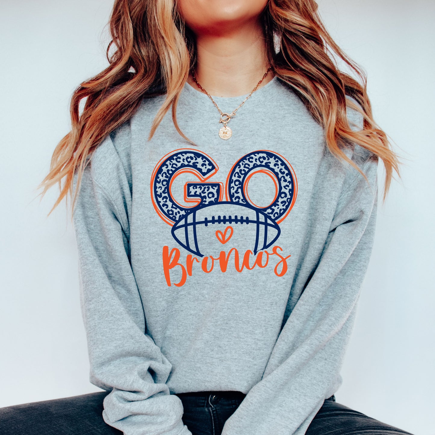 Go Broncos Heart Plush Hoodie or Crew