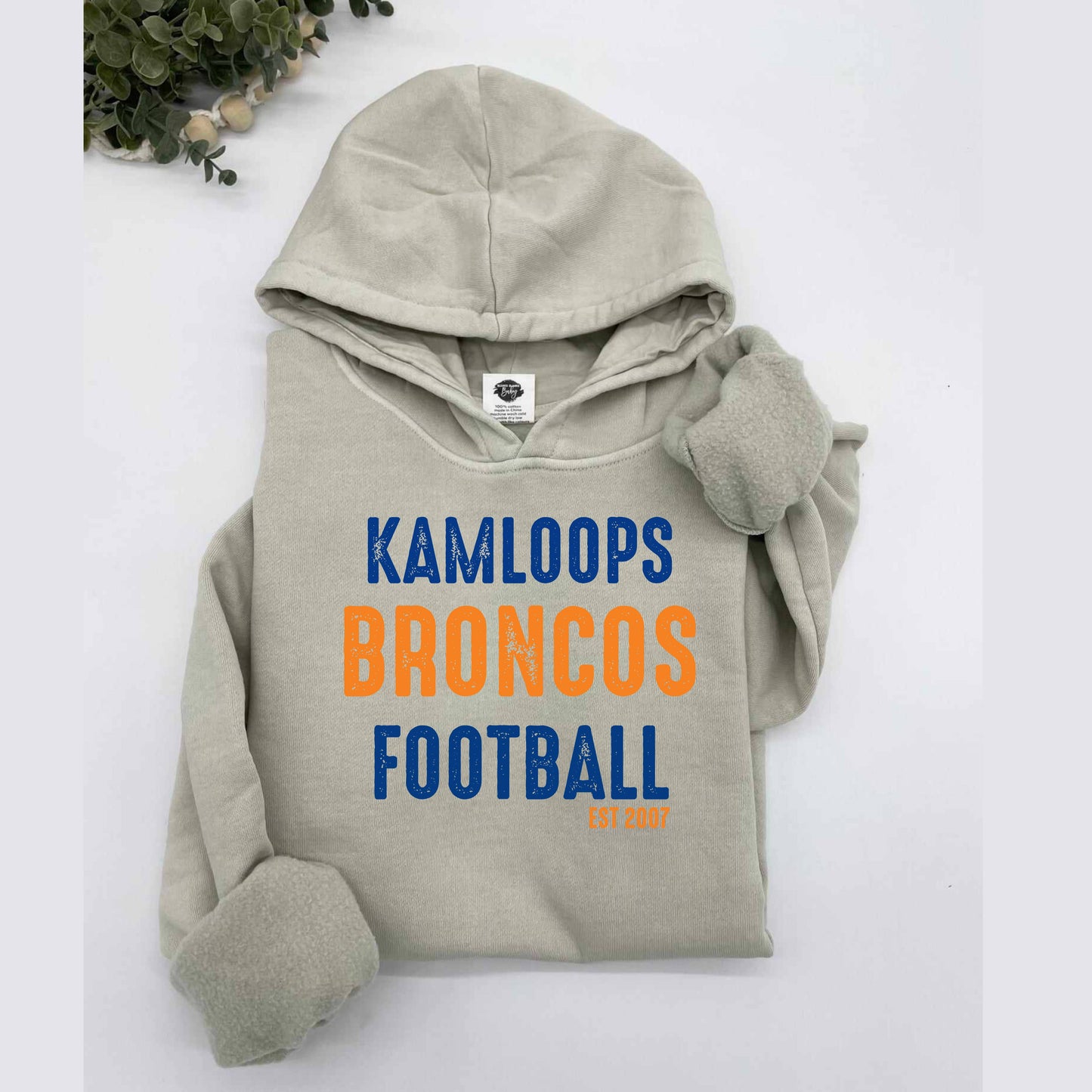 Kamloops Broncos Football est 2007 Vintage Wash Hoodie or Crew