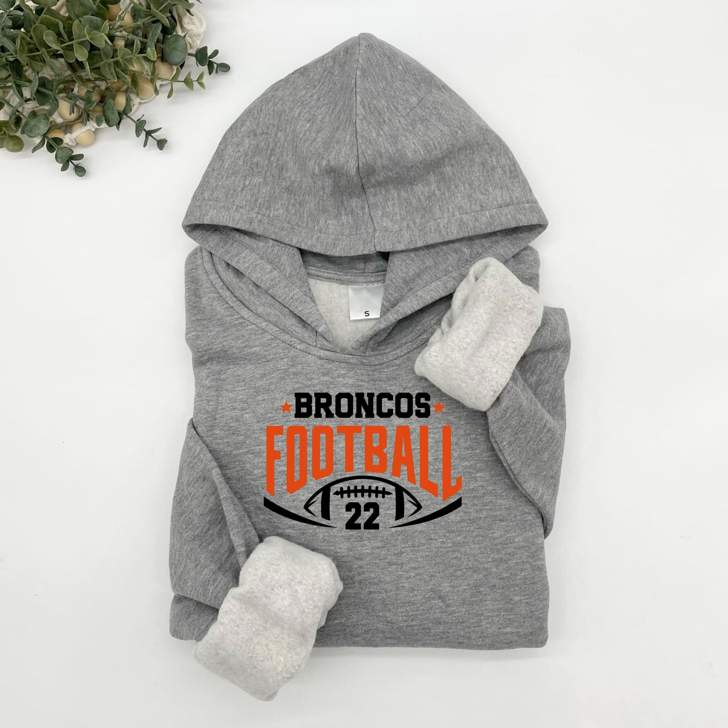 Broncos Football with Number Plush Hoodie or Crew