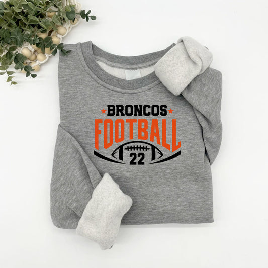 Broncos Football with Number Plush Hoodie or Crew