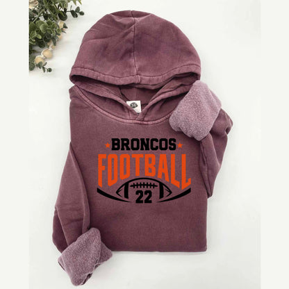 Broncos Football with Number Vintage Wash Hoodie or Crew