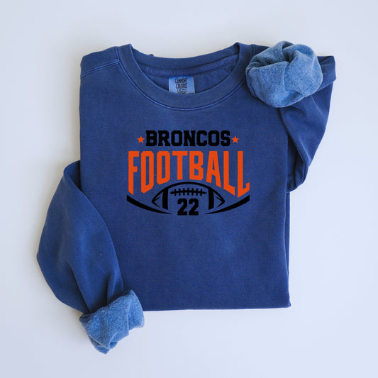 Broncos Football with Number Vintage Wash Hoodie or Crew