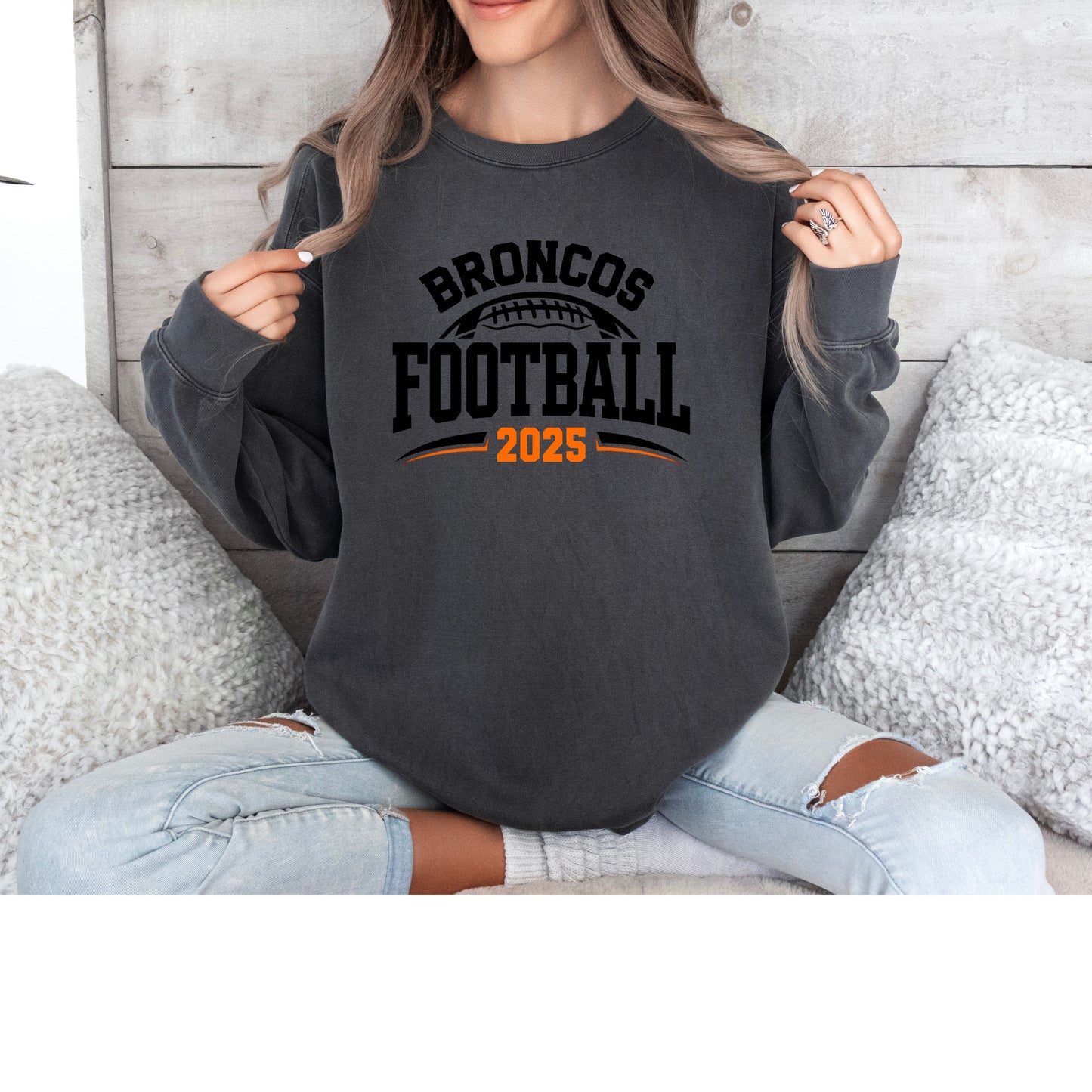Broncos Football 2025 Vintage Wash Hoodie or Crew