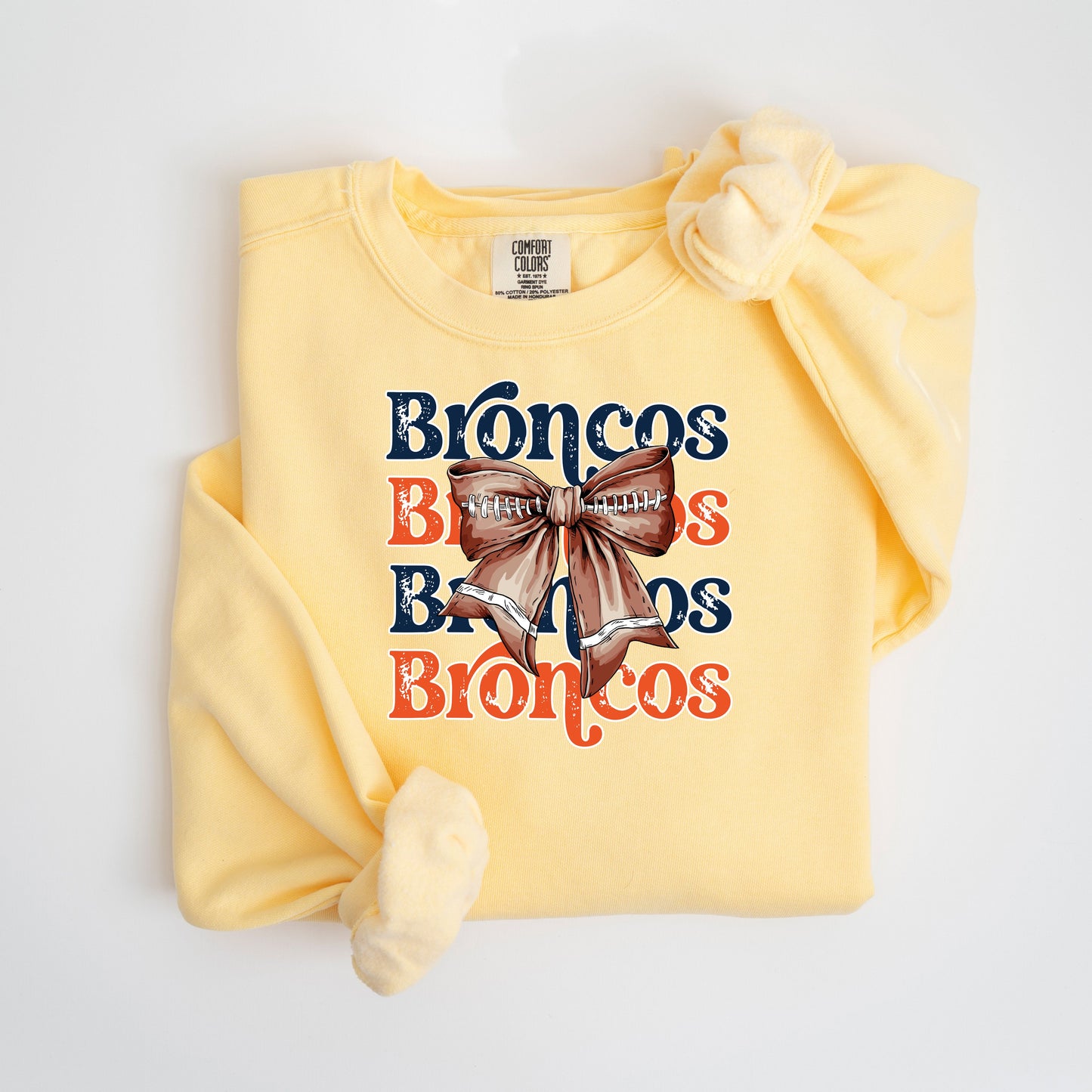 Broncos Bow Vintage Wash Hoodie or Crew
