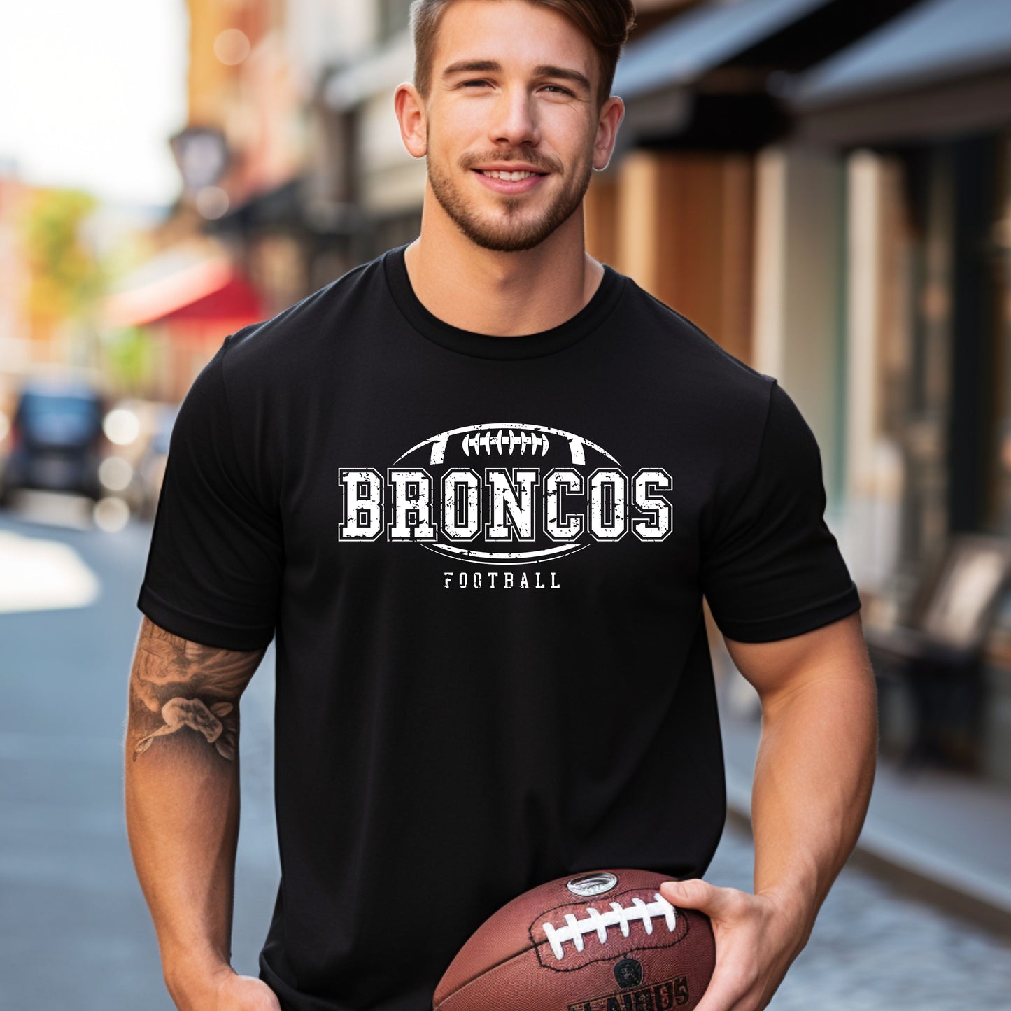 Distressed Broncos Logo Tri Blend Adult Tee