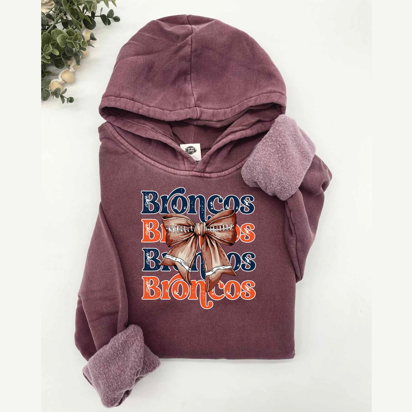 Broncos Bow Vintage Wash Hoodie or Crew