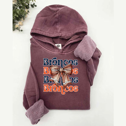 Broncos Bow Vintage Wash Hoodie or Crew